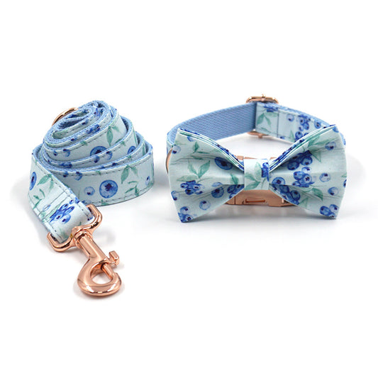 Blueberry Pet Collar Leash Bow Rose Gold Buckle Dog Collar | Puppy Artisan