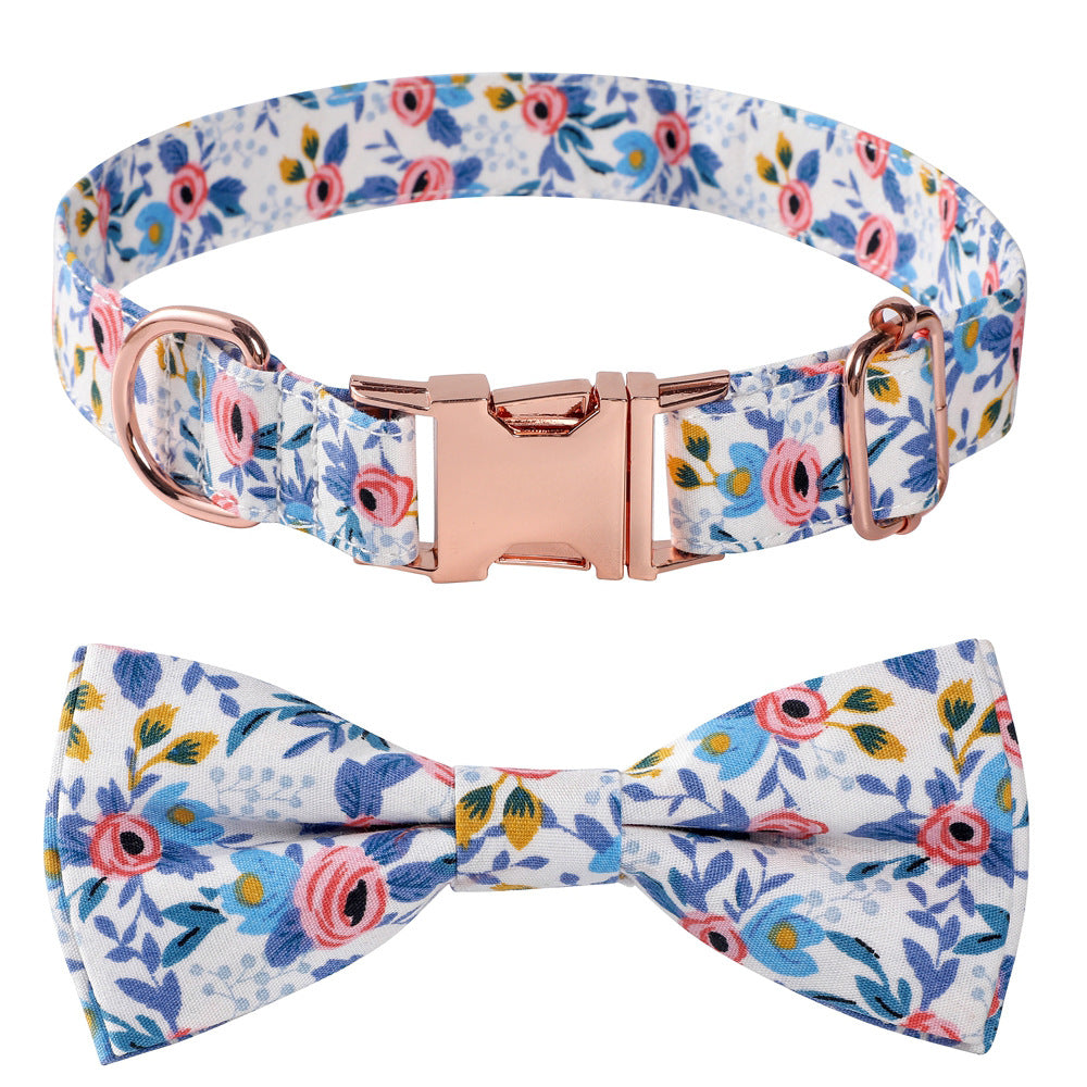 Cotton Floral Rose Gold Buckle Dog Collar | Puppy Artisan