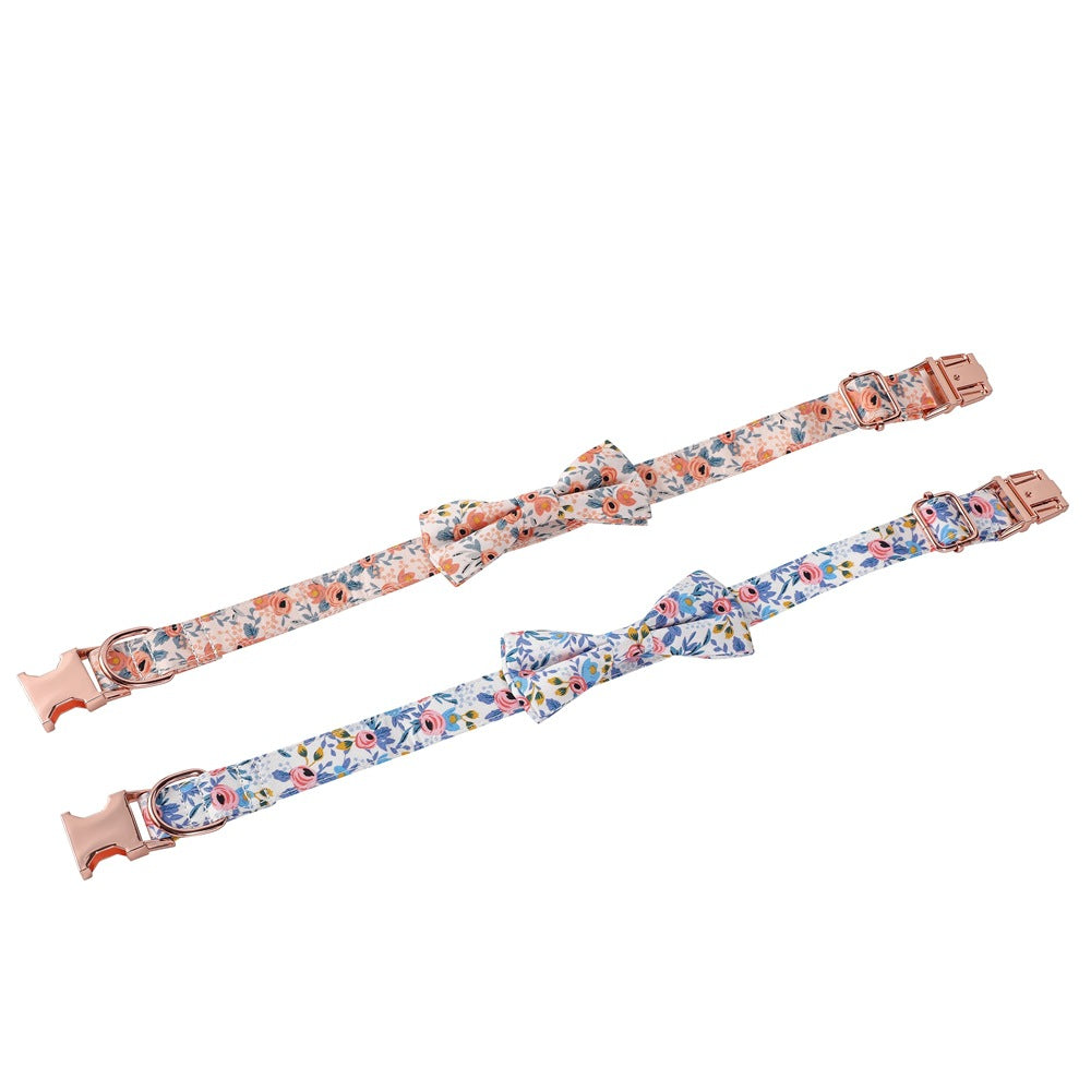 Cotton Floral Rose Gold Buckle Dog Collar | Puppy Artisan