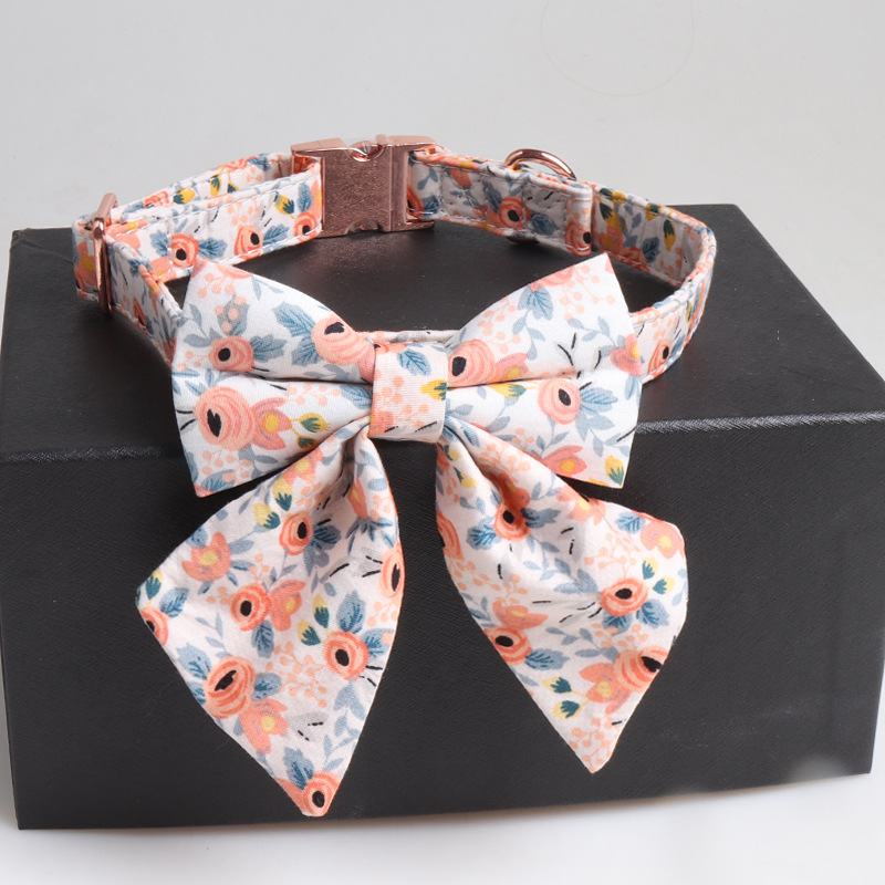 Flowers Print Sailor Bow Dog Collar | Puppy Artisan