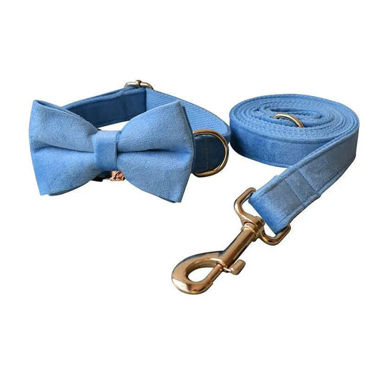 Baby Blue Velvet Collar Leash Bowtie Set - Puppy Artisan
