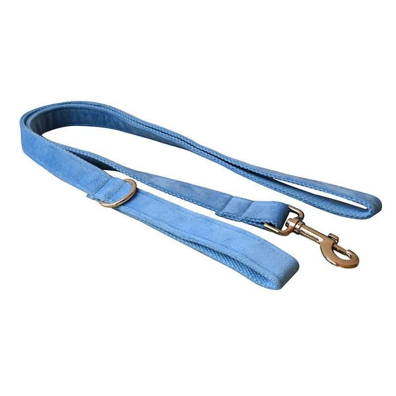 Baby Blue Velvet Collar Leash Bowtie Set - Puppy Artisan