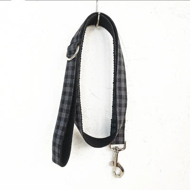 Black Plaid Collar Leash Bowtie Set - Puppy Artisan