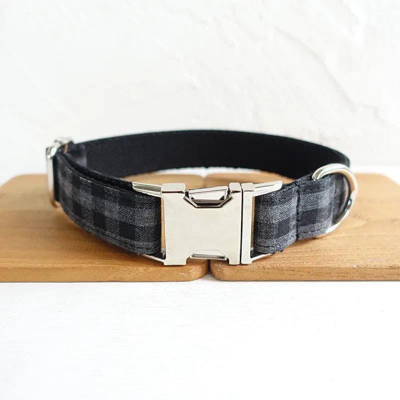 Black Plaid Collar Leash Bowtie Set - Puppy Artisan