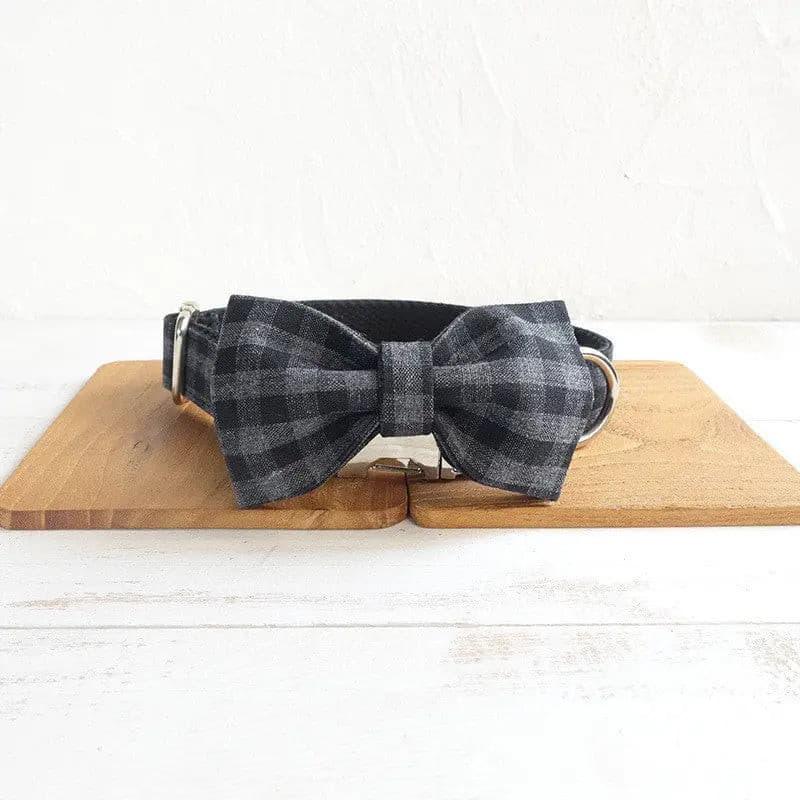 Black Plaid Collar Leash Bowtie Set - Puppy Artisan