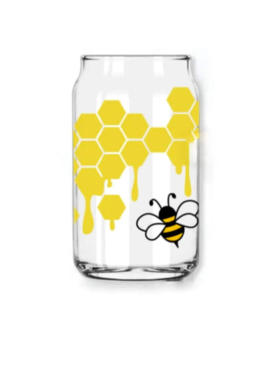 Bumble Bee Honey Comb 16oz Libbey Glass Can - Puppy Artisan