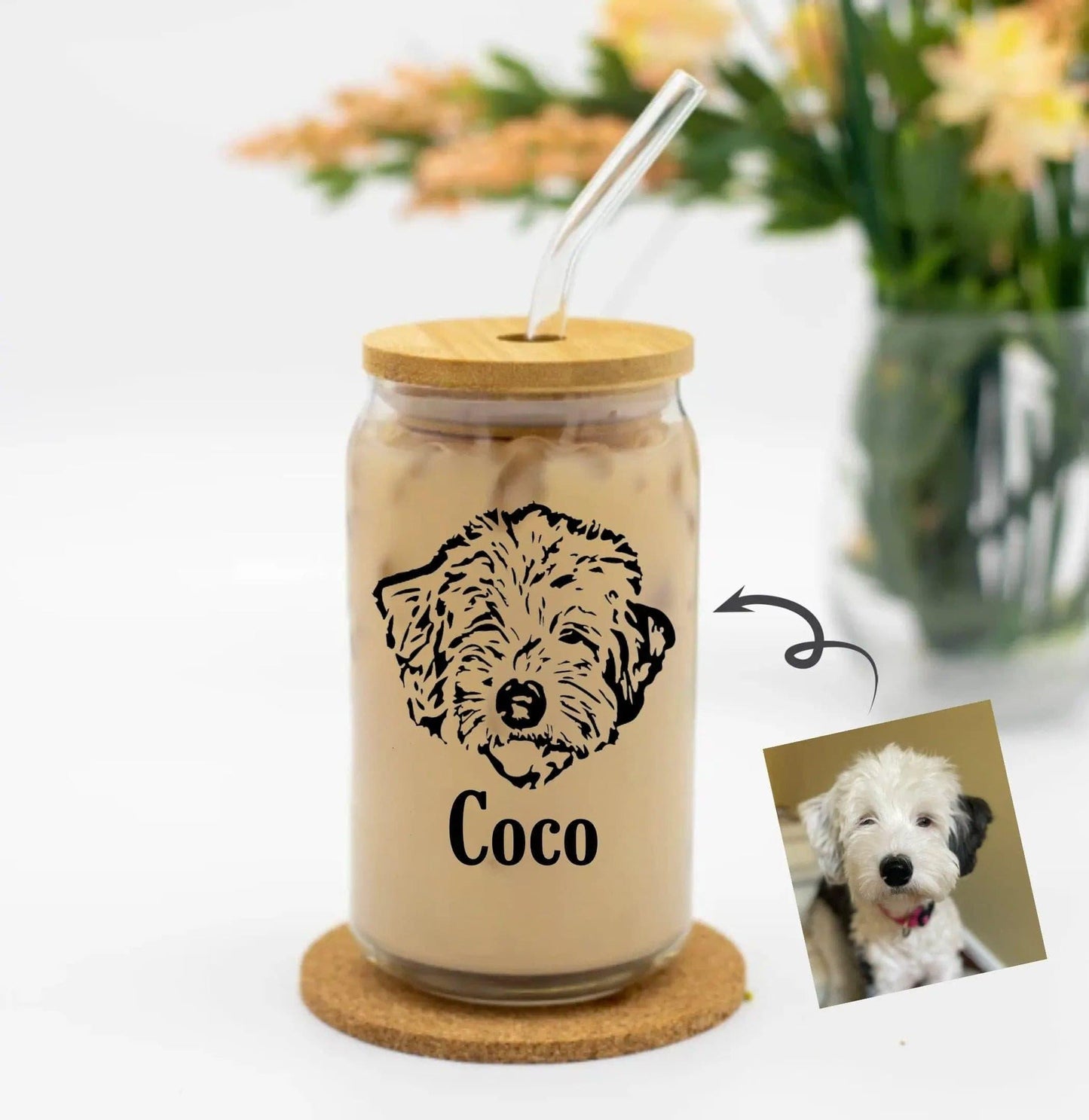 Custom Pet Portrait 16oz Libbey Glass Can - Puppy Artisan