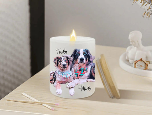 Custom Pet Portrait Frosted Glass Candles - Puppy Artisan