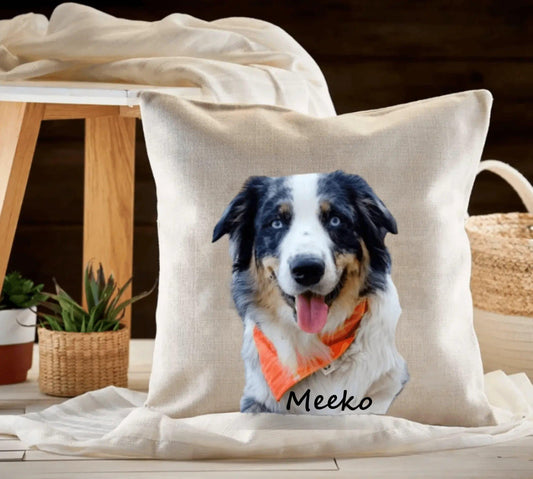Custom Pet Portrait Linen Cushion Cover - Puppy Artisan