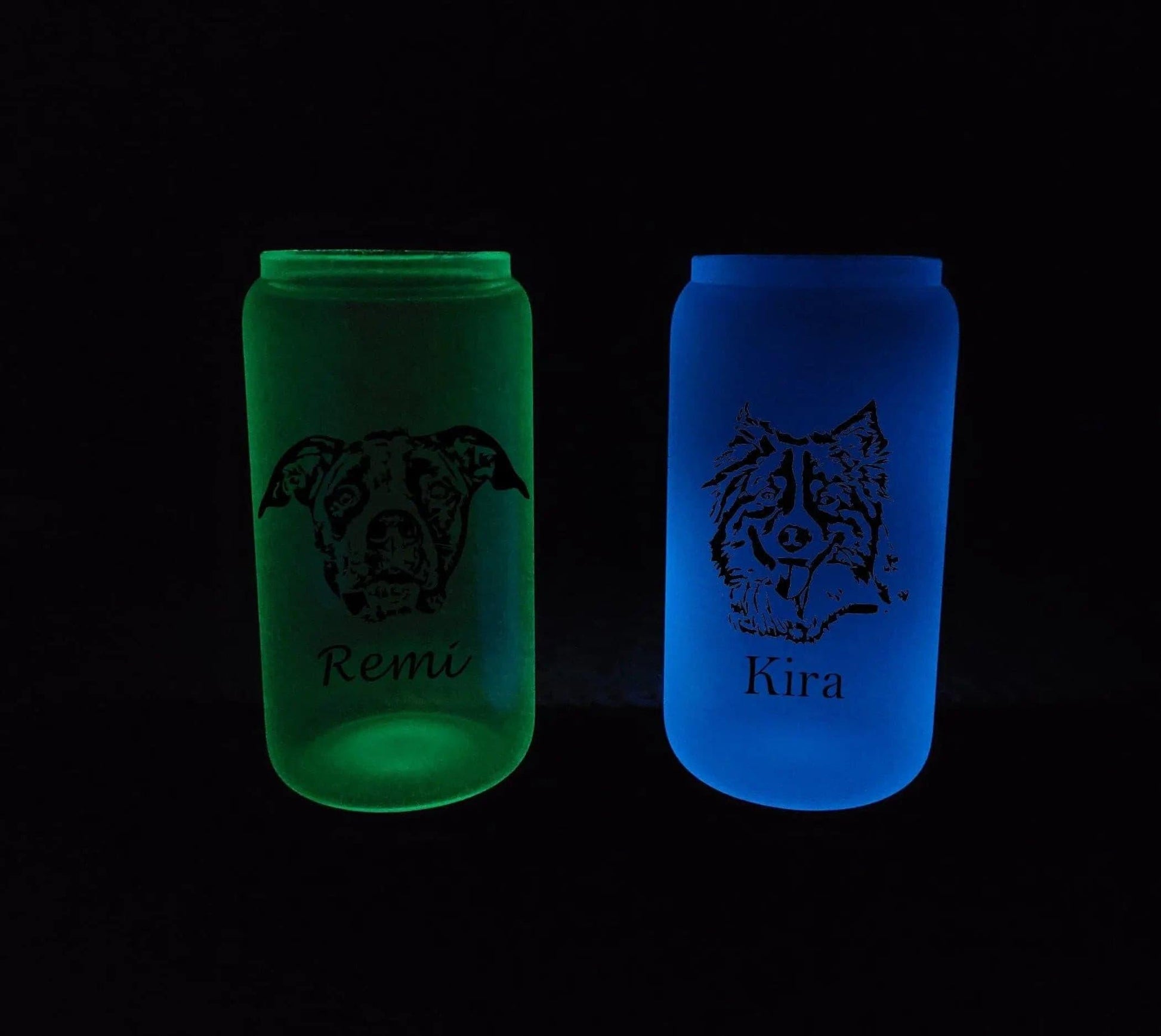 Glow In The Dark 16oz Libbey Glass Can Custom Pet Portrait - Puppy Artisan