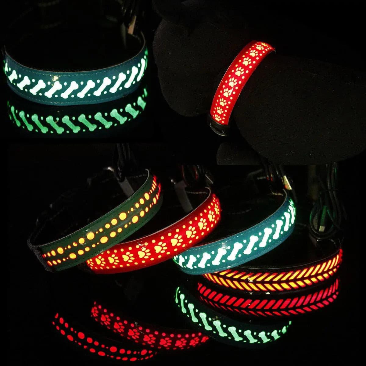 LED Luminous Pet Dog Collar Engraved Leather - Puppy Artisan