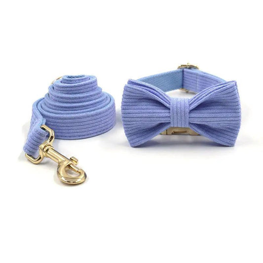 Lilac Corduroy Collar Leash Bowtie Set - Puppy Artisan