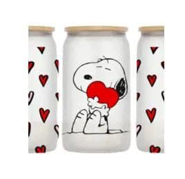 Snoopy's Love 16oz Libbey Glass Can - Puppy Artisan